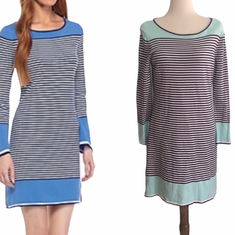 Sail to Sable STS Striped Navy White Colorblock Slip Knit Tunic Shirt Dress - M